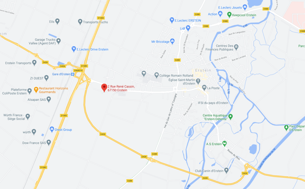 Plan de situation dans Erstein, à proximité de l’axe RD1083